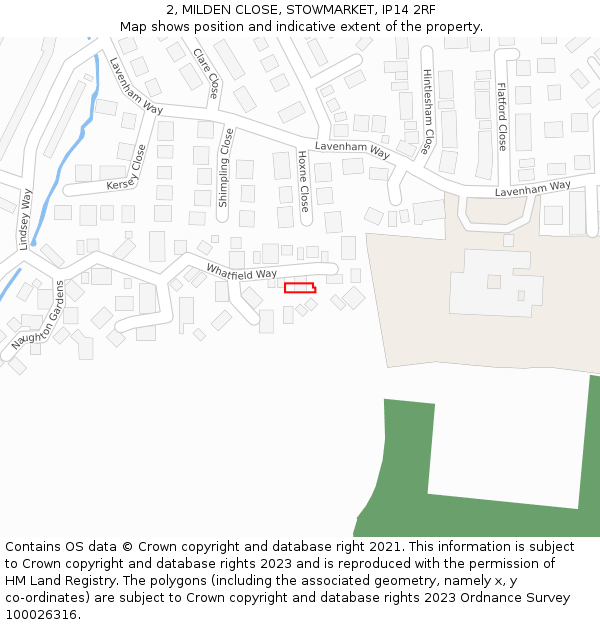 2, MILDEN CLOSE, STOWMARKET, IP14 2RF: Location map and indicative extent of plot