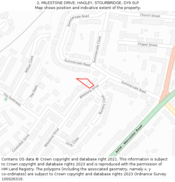 2, MILESTONE DRIVE, HAGLEY, STOURBRIDGE, DY9 0LP: Location map and indicative extent of plot