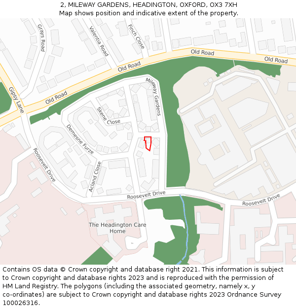 2, MILEWAY GARDENS, HEADINGTON, OXFORD, OX3 7XH: Location map and indicative extent of plot