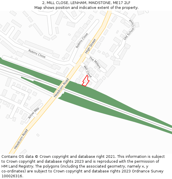 2, MILL CLOSE, LENHAM, MAIDSTONE, ME17 2LF: Location map and indicative extent of plot