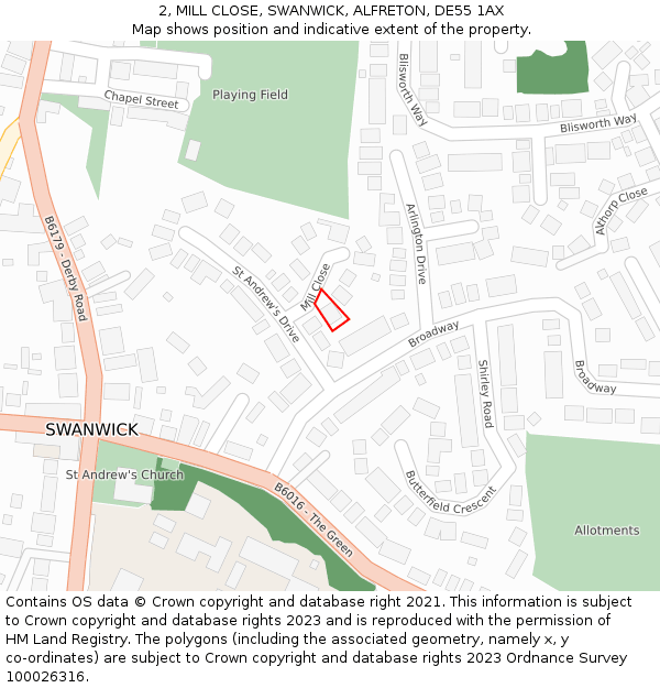 2, MILL CLOSE, SWANWICK, ALFRETON, DE55 1AX: Location map and indicative extent of plot