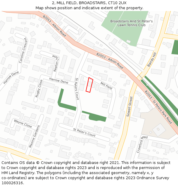 2, MILL FIELD, BROADSTAIRS, CT10 2UX: Location map and indicative extent of plot