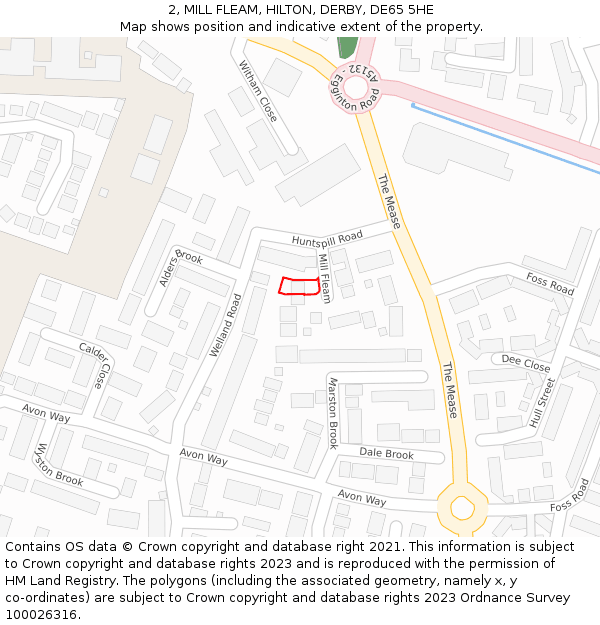 2, MILL FLEAM, HILTON, DERBY, DE65 5HE: Location map and indicative extent of plot