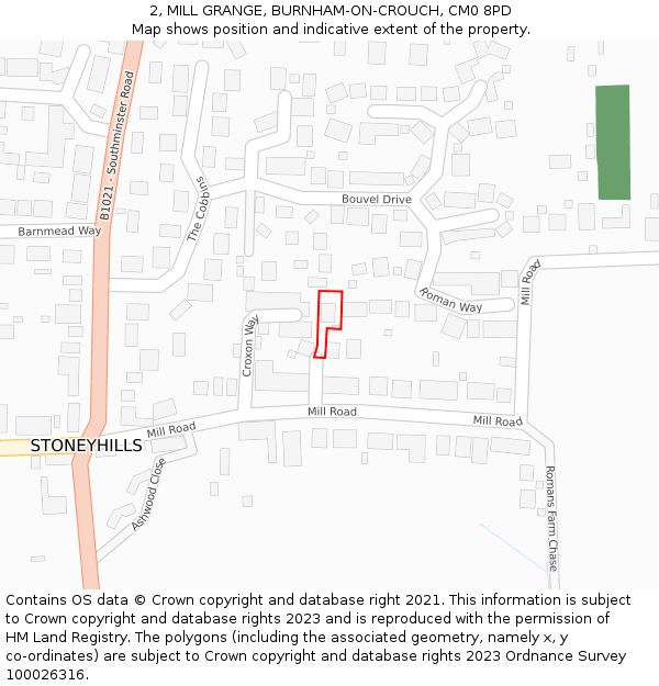 2, MILL GRANGE, BURNHAM-ON-CROUCH, CM0 8PD: Location map and indicative extent of plot