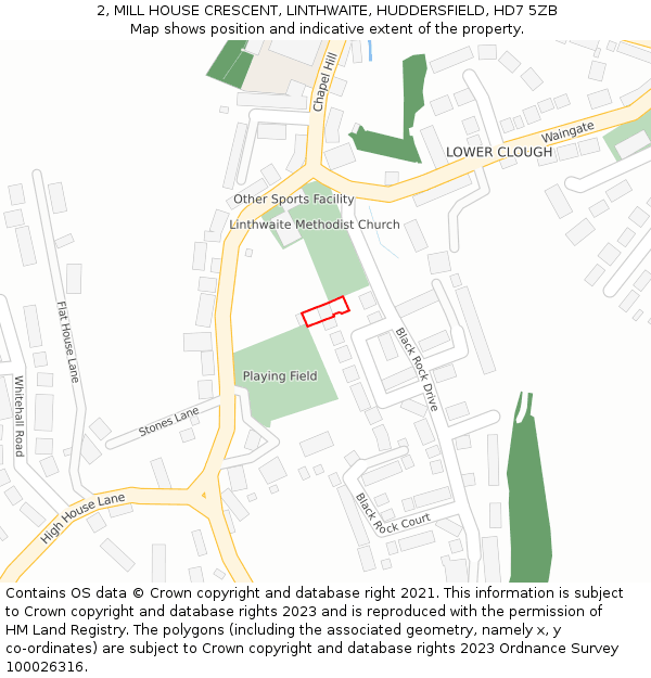 2, MILL HOUSE CRESCENT, LINTHWAITE, HUDDERSFIELD, HD7 5ZB: Location map and indicative extent of plot