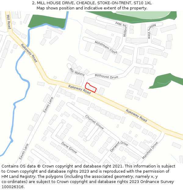 2, MILL HOUSE DRIVE, CHEADLE, STOKE-ON-TRENT, ST10 1XL: Location map and indicative extent of plot