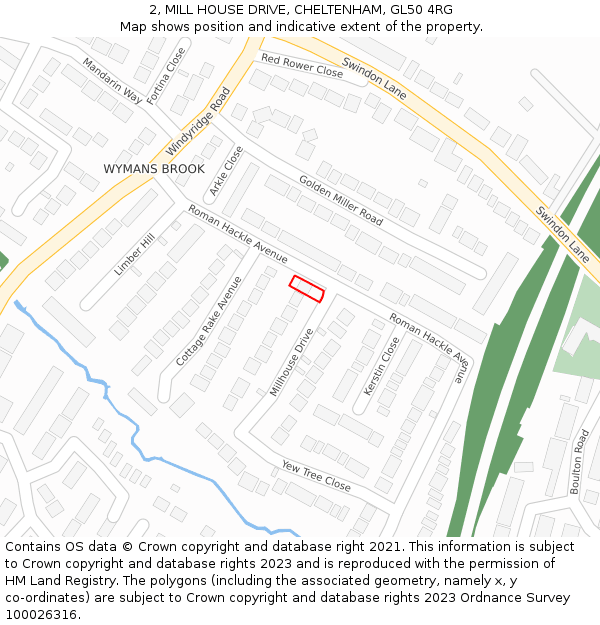 2, MILL HOUSE DRIVE, CHELTENHAM, GL50 4RG: Location map and indicative extent of plot