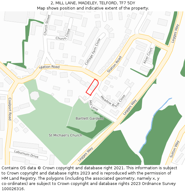 2, MILL LANE, MADELEY, TELFORD, TF7 5DY: Location map and indicative extent of plot