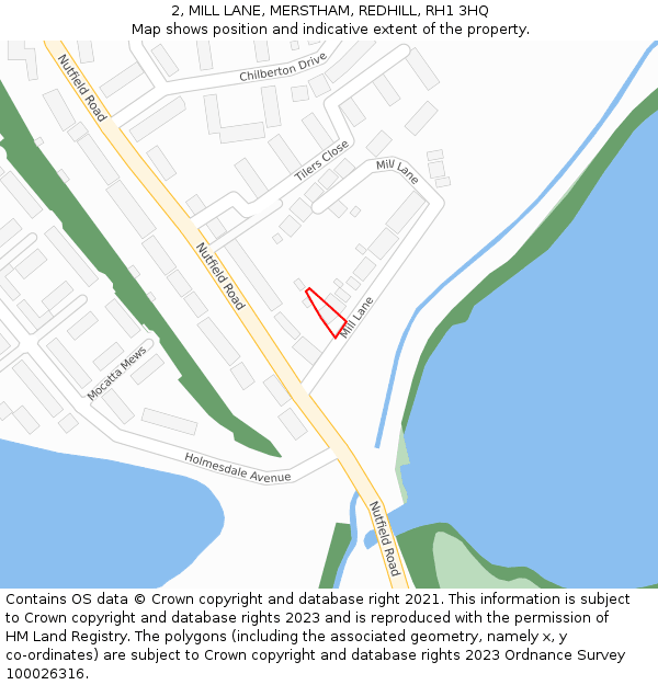 2, MILL LANE, MERSTHAM, REDHILL, RH1 3HQ: Location map and indicative extent of plot