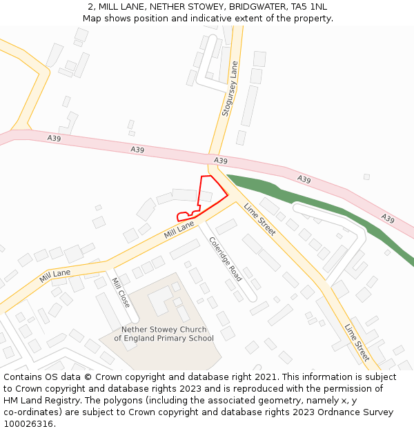 2, MILL LANE, NETHER STOWEY, BRIDGWATER, TA5 1NL: Location map and indicative extent of plot