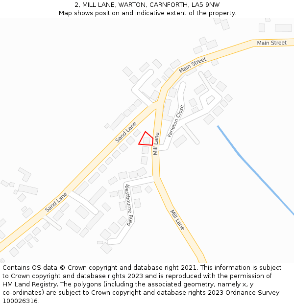 2, MILL LANE, WARTON, CARNFORTH, LA5 9NW: Location map and indicative extent of plot