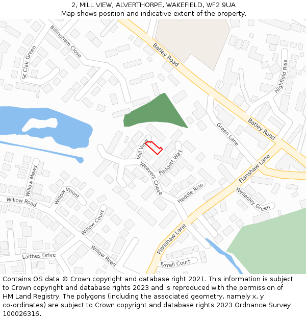 2, MILL VIEW, ALVERTHORPE, WAKEFIELD, WF2 9UA: Location map and indicative extent of plot