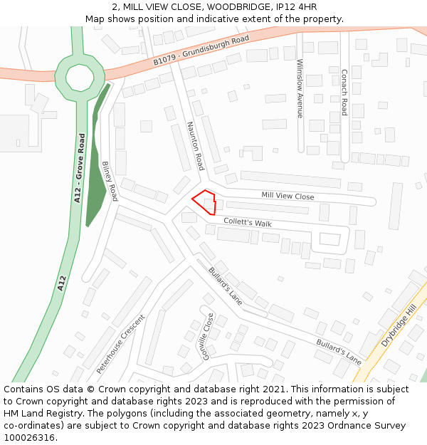 2, MILL VIEW CLOSE, WOODBRIDGE, IP12 4HR: Location map and indicative extent of plot
