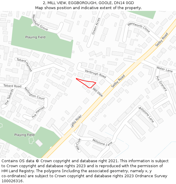 2, MILL VIEW, EGGBOROUGH, GOOLE, DN14 0GD: Location map and indicative extent of plot