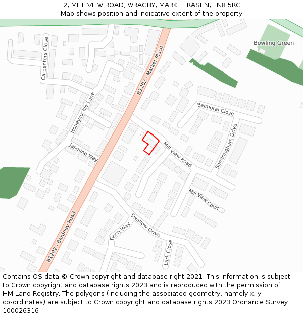 2, MILL VIEW ROAD, WRAGBY, MARKET RASEN, LN8 5RG: Location map and indicative extent of plot