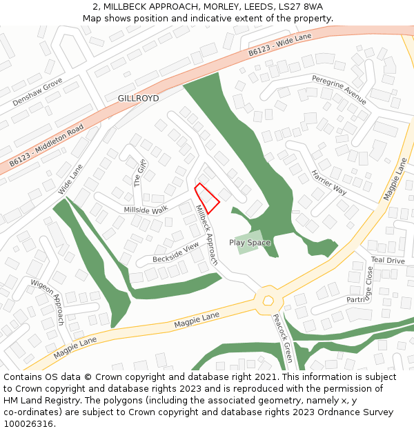 2, MILLBECK APPROACH, MORLEY, LEEDS, LS27 8WA: Location map and indicative extent of plot