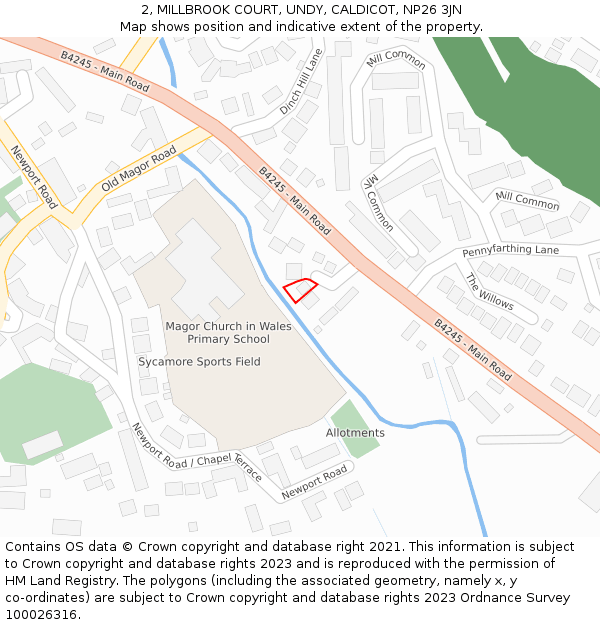 2, MILLBROOK COURT, UNDY, CALDICOT, NP26 3JN: Location map and indicative extent of plot