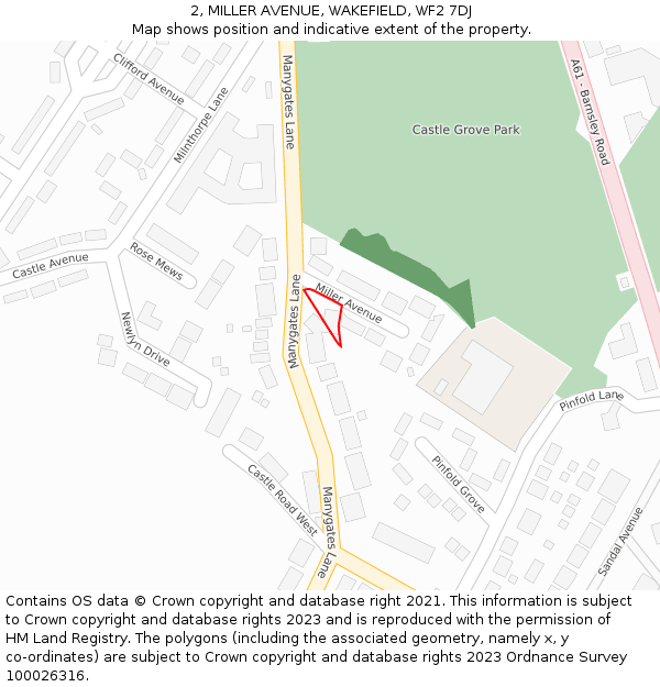 2, MILLER AVENUE, WAKEFIELD, WF2 7DJ: Location map and indicative extent of plot