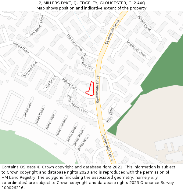 2, MILLERS DYKE, QUEDGELEY, GLOUCESTER, GL2 4XQ: Location map and indicative extent of plot