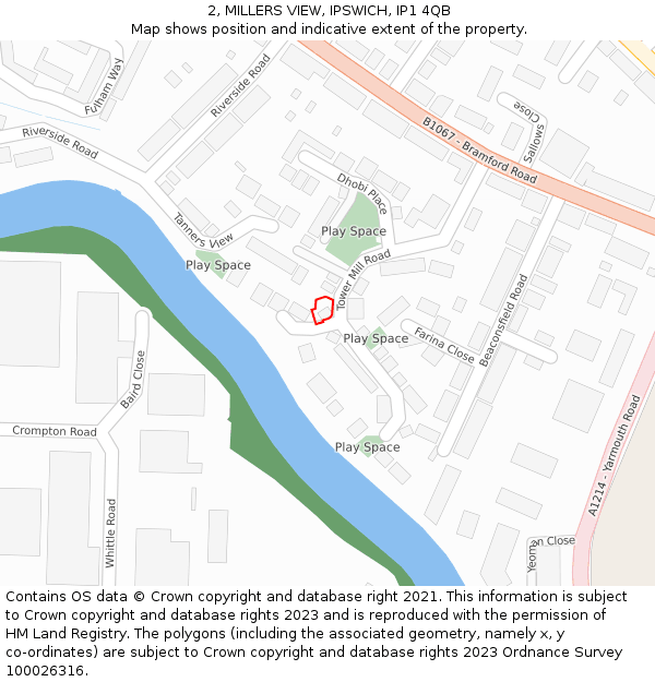 2, MILLERS VIEW, IPSWICH, IP1 4QB: Location map and indicative extent of plot