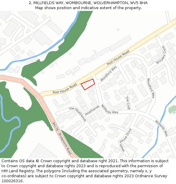 2, MILLFIELDS WAY, WOMBOURNE, WOLVERHAMPTON, WV5 8HA: Location map and indicative extent of plot