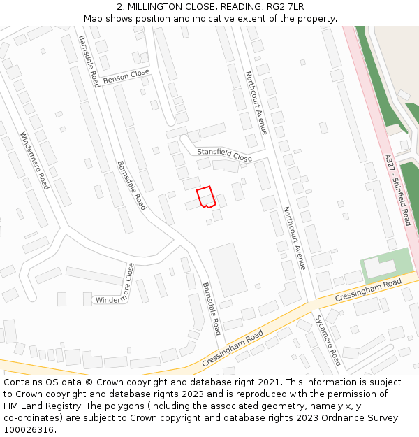 2, MILLINGTON CLOSE, READING, RG2 7LR: Location map and indicative extent of plot