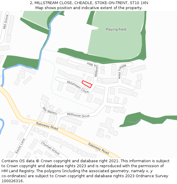 2, MILLSTREAM CLOSE, CHEADLE, STOKE-ON-TRENT, ST10 1XN: Location map and indicative extent of plot