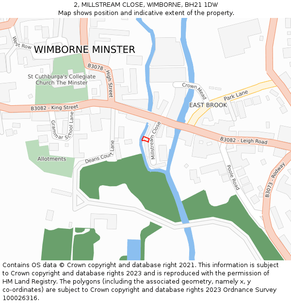 2, MILLSTREAM CLOSE, WIMBORNE, BH21 1DW: Location map and indicative extent of plot