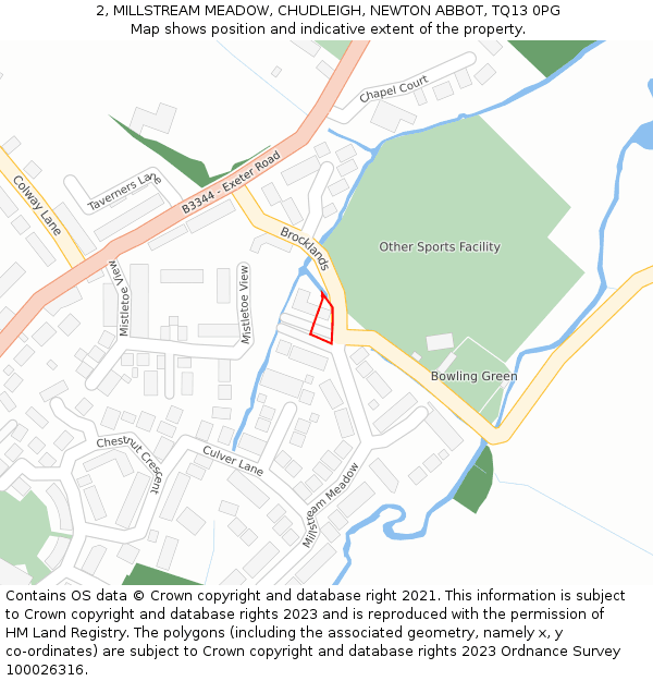 2, MILLSTREAM MEADOW, CHUDLEIGH, NEWTON ABBOT, TQ13 0PG: Location map and indicative extent of plot