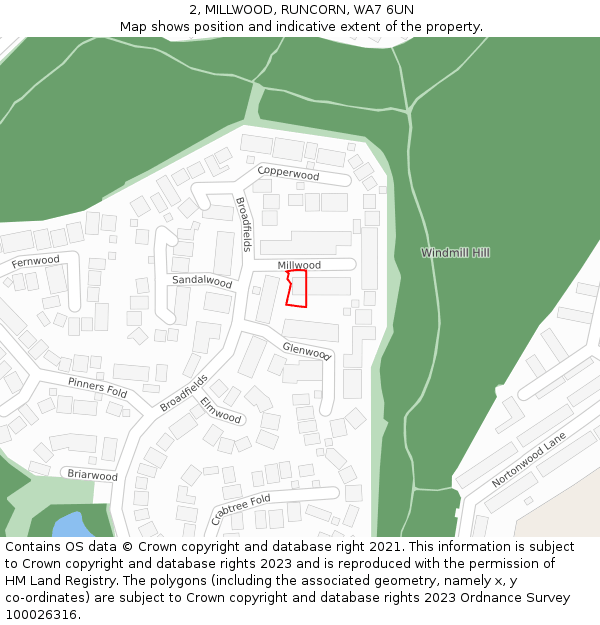 2, MILLWOOD, RUNCORN, WA7 6UN: Location map and indicative extent of plot