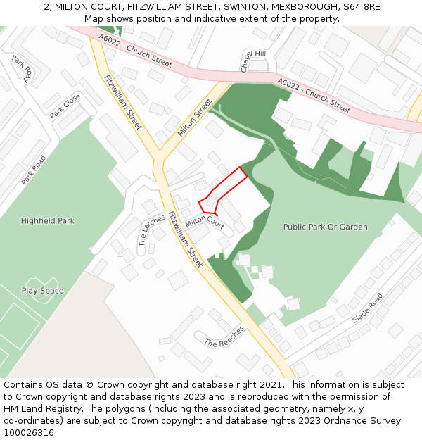 2, MILTON COURT, FITZWILLIAM STREET, SWINTON, MEXBOROUGH, S64 8RE: Location map and indicative extent of plot