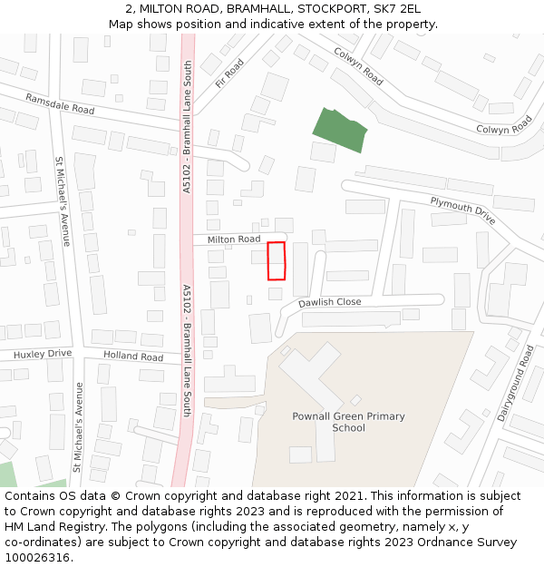 2, MILTON ROAD, BRAMHALL, STOCKPORT, SK7 2EL: Location map and indicative extent of plot