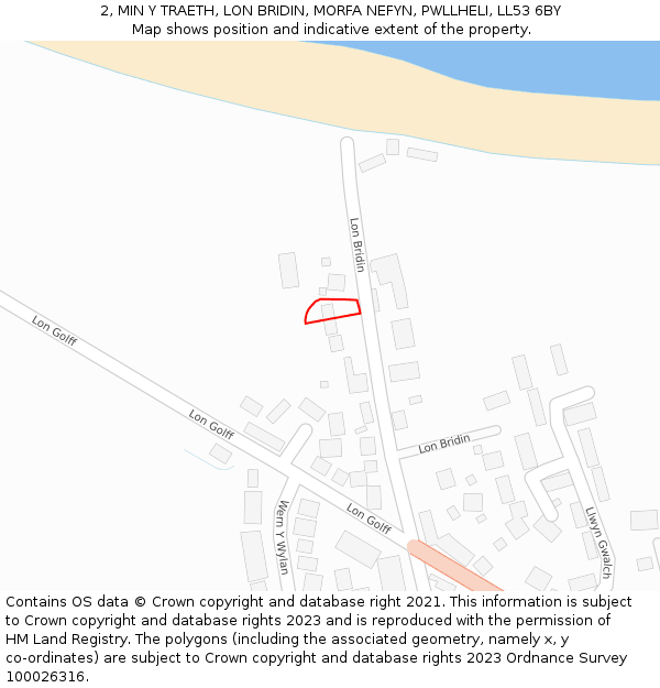 2, MIN Y TRAETH, LON BRIDIN, MORFA NEFYN, PWLLHELI, LL53 6BY: Location map and indicative extent of plot