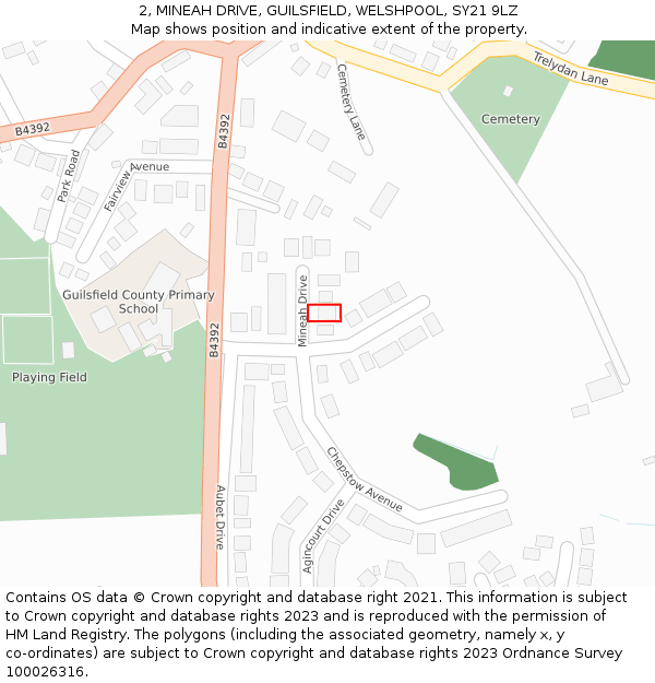 2, MINEAH DRIVE, GUILSFIELD, WELSHPOOL, SY21 9LZ: Location map and indicative extent of plot