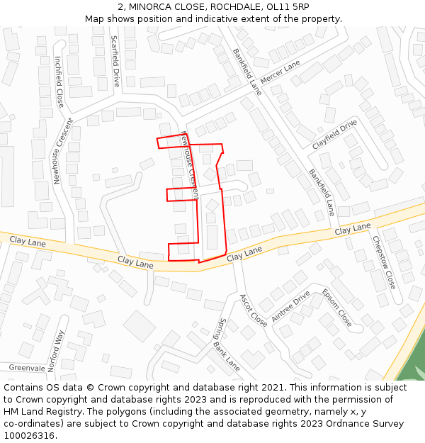 2, MINORCA CLOSE, ROCHDALE, OL11 5RP: Location map and indicative extent of plot