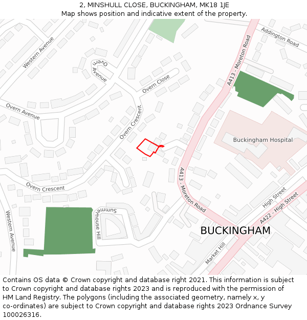 2, MINSHULL CLOSE, BUCKINGHAM, MK18 1JE: Location map and indicative extent of plot