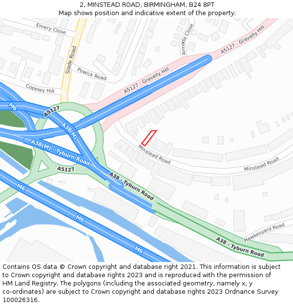 2, MINSTEAD ROAD, BIRMINGHAM, B24 8PT: Location map and indicative extent of plot