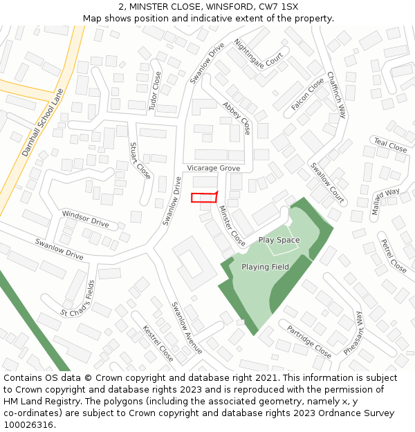 2, MINSTER CLOSE, WINSFORD, CW7 1SX: Location map and indicative extent of plot
