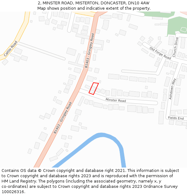 2, MINSTER ROAD, MISTERTON, DONCASTER, DN10 4AW: Location map and indicative extent of plot