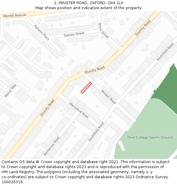 2, MINSTER ROAD, OXFORD, OX4 1LX: Location map and indicative extent of plot