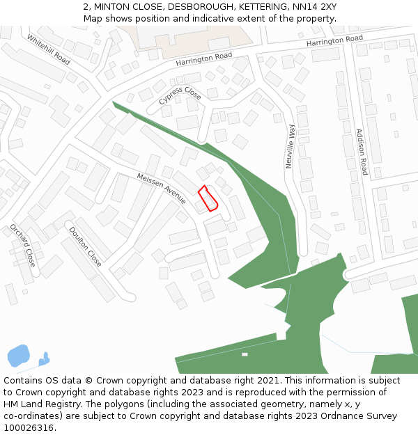 2, MINTON CLOSE, DESBOROUGH, KETTERING, NN14 2XY: Location map and indicative extent of plot