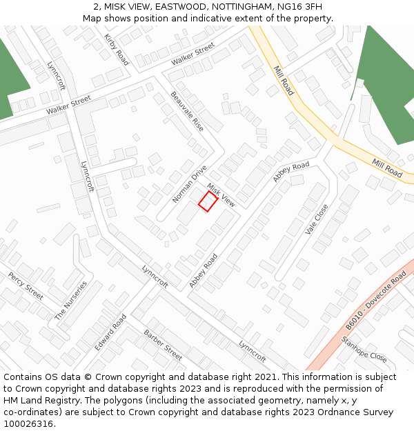 2, MISK VIEW, EASTWOOD, NOTTINGHAM, NG16 3FH: Location map and indicative extent of plot