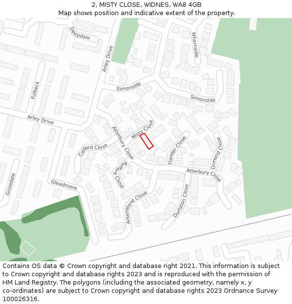 2, MISTY CLOSE, WIDNES, WA8 4GB: Location map and indicative extent of plot