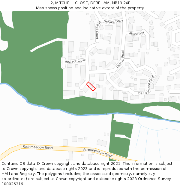 2, MITCHELL CLOSE, DEREHAM, NR19 2XP: Location map and indicative extent of plot