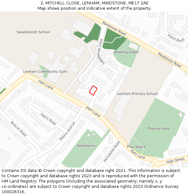 2, MITCHELL CLOSE, LENHAM, MAIDSTONE, ME17 2AE: Location map and indicative extent of plot