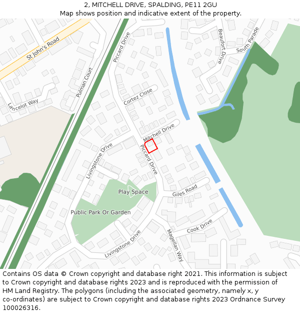 2, MITCHELL DRIVE, SPALDING, PE11 2GU: Location map and indicative extent of plot