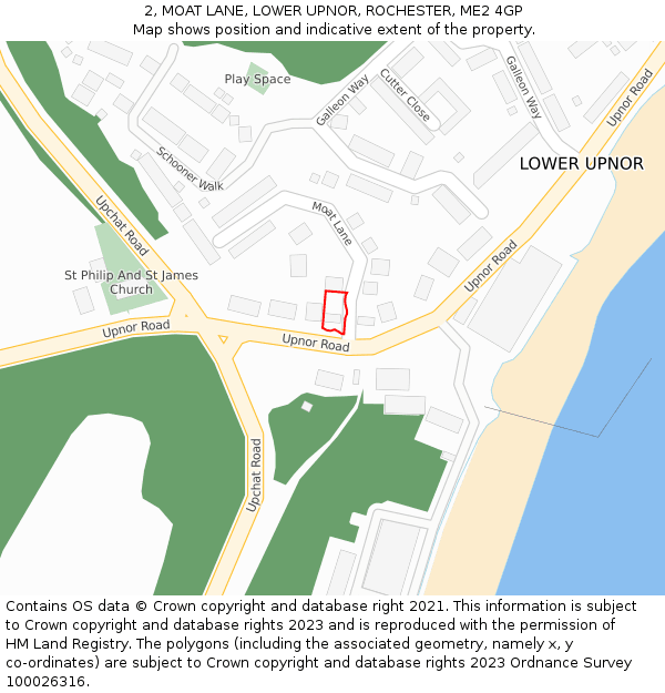 2, MOAT LANE, LOWER UPNOR, ROCHESTER, ME2 4GP: Location map and indicative extent of plot