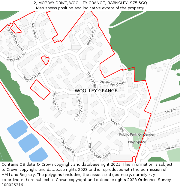 2, MOBRAY DRIVE, WOOLLEY GRANGE, BARNSLEY, S75 5GQ: Location map and indicative extent of plot