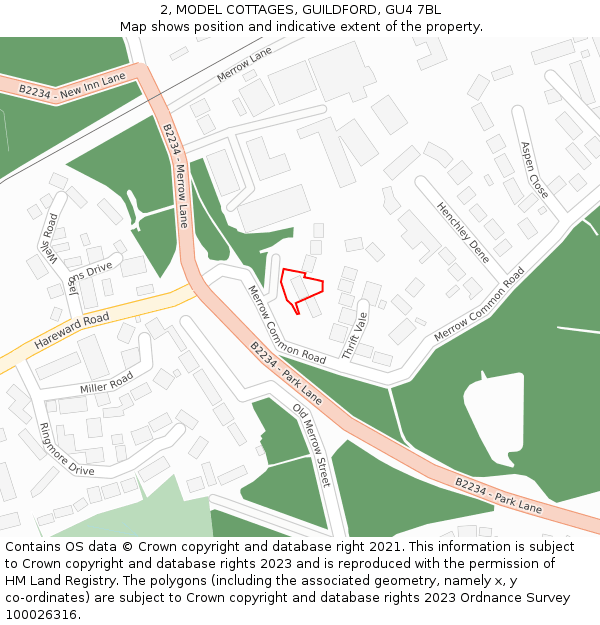 2, MODEL COTTAGES, GUILDFORD, GU4 7BL: Location map and indicative extent of plot