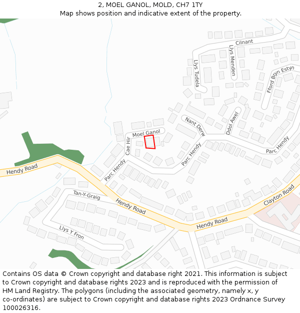 2, MOEL GANOL, MOLD, CH7 1TY: Location map and indicative extent of plot